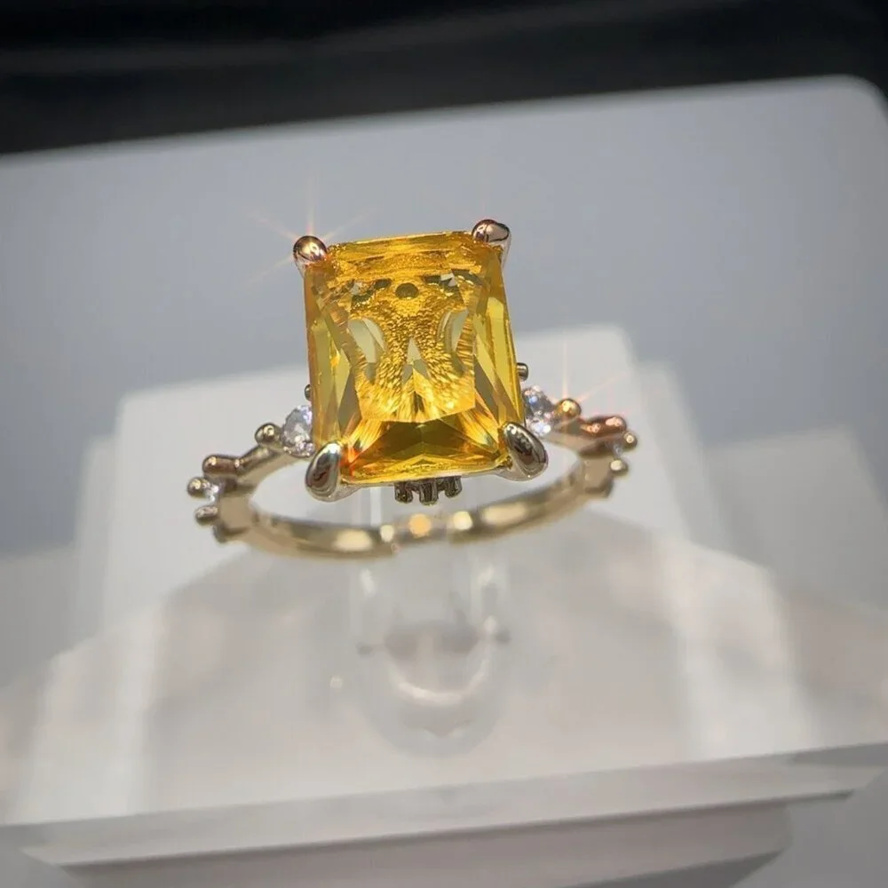 Yellow CZ Radiant Cut Ring Gold Plated Brass Size 9 Fashion Jewelry - Picture 9 of 14